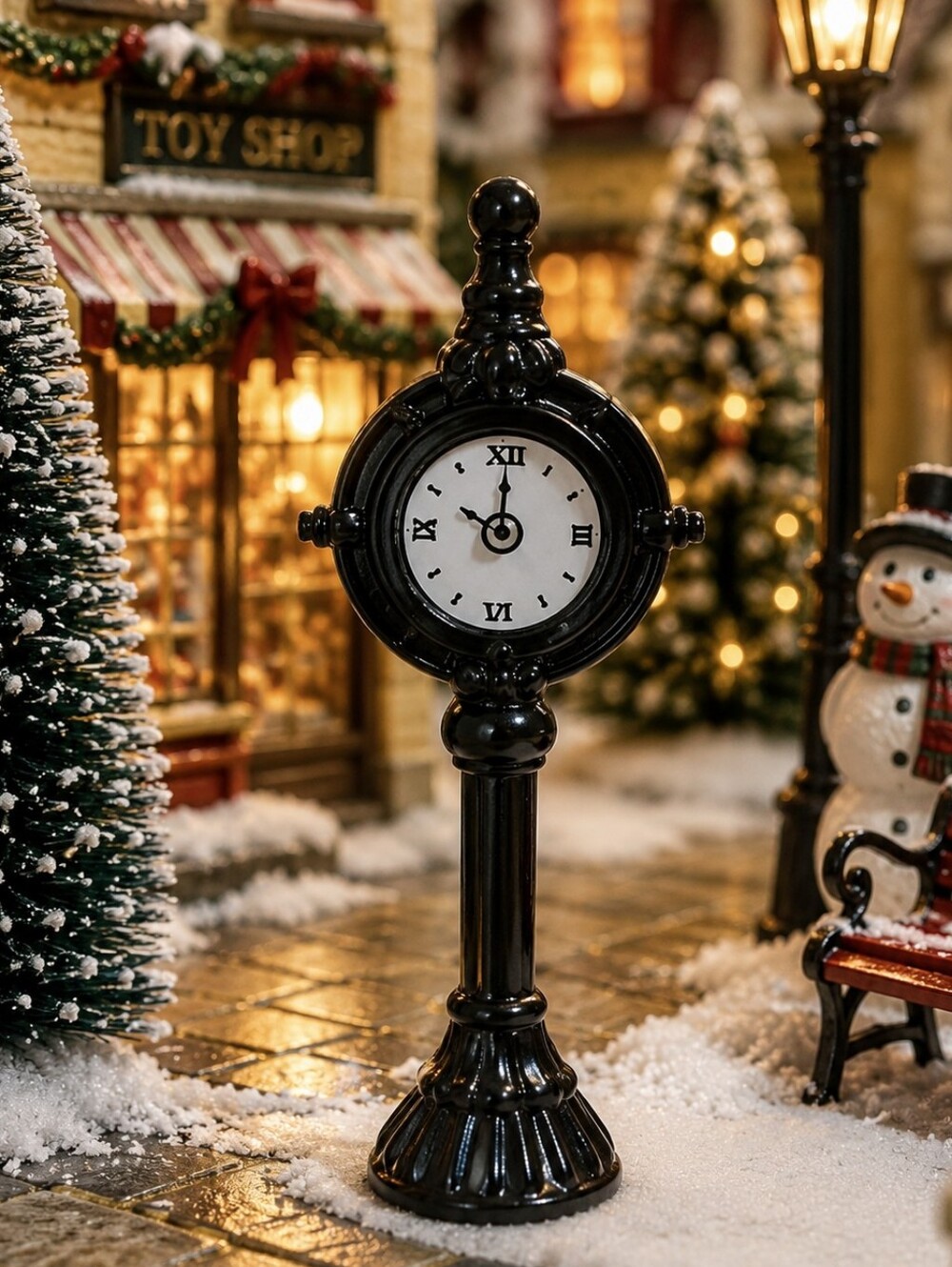 Vintage Village Square Christmas Town Street Clock Black Metal Village Accessory